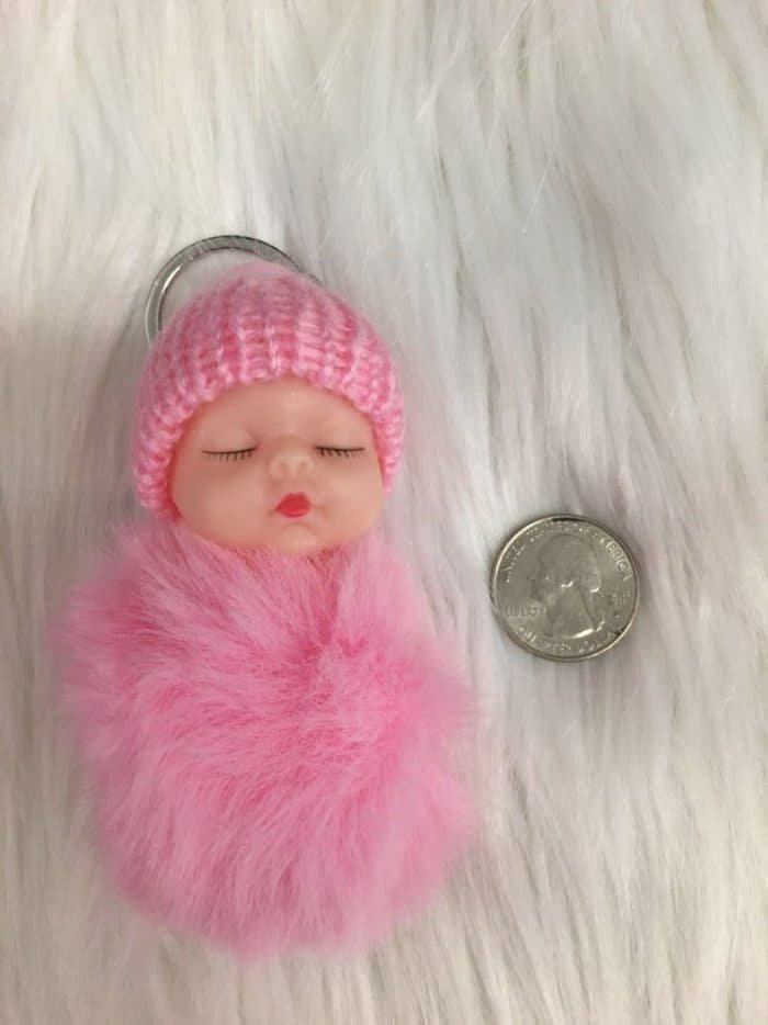 cute sleeping baby faux fur keychain - Image 10