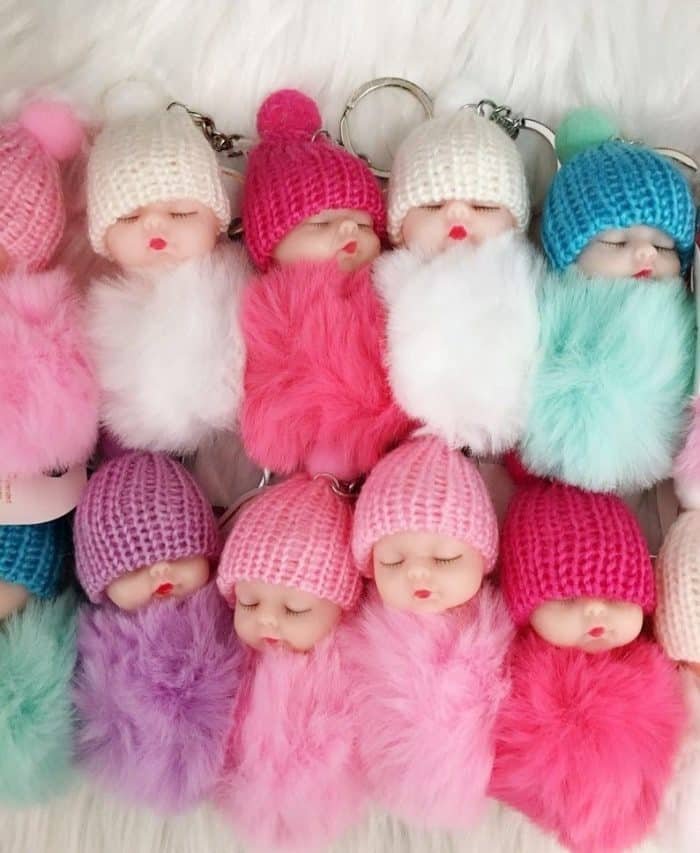 cute sleeping baby faux fur keychain - Image 5