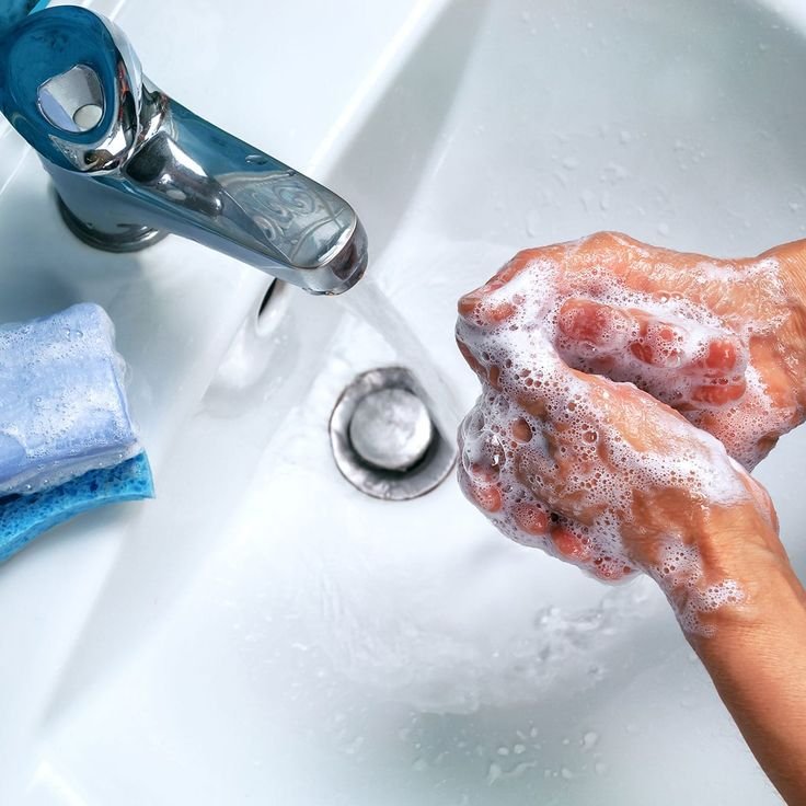 Washing hands with soap to prevent typhoid infection