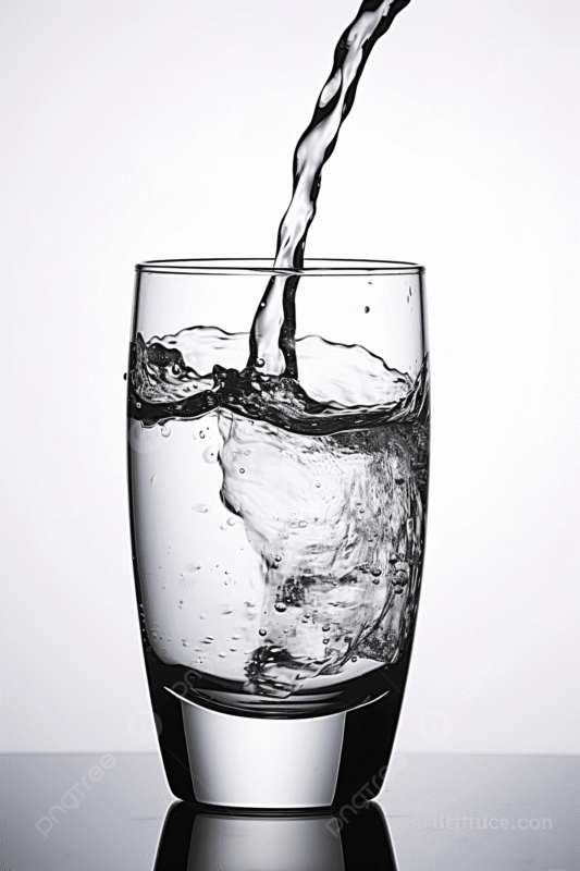 Clean drinking water being poured into a glass to prevent typhoid