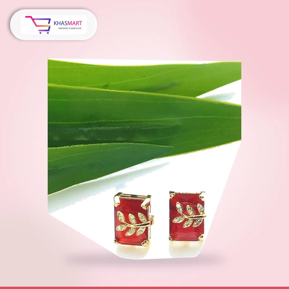 Eligant cubic stone leaf ziconia earstuds – Maroon
