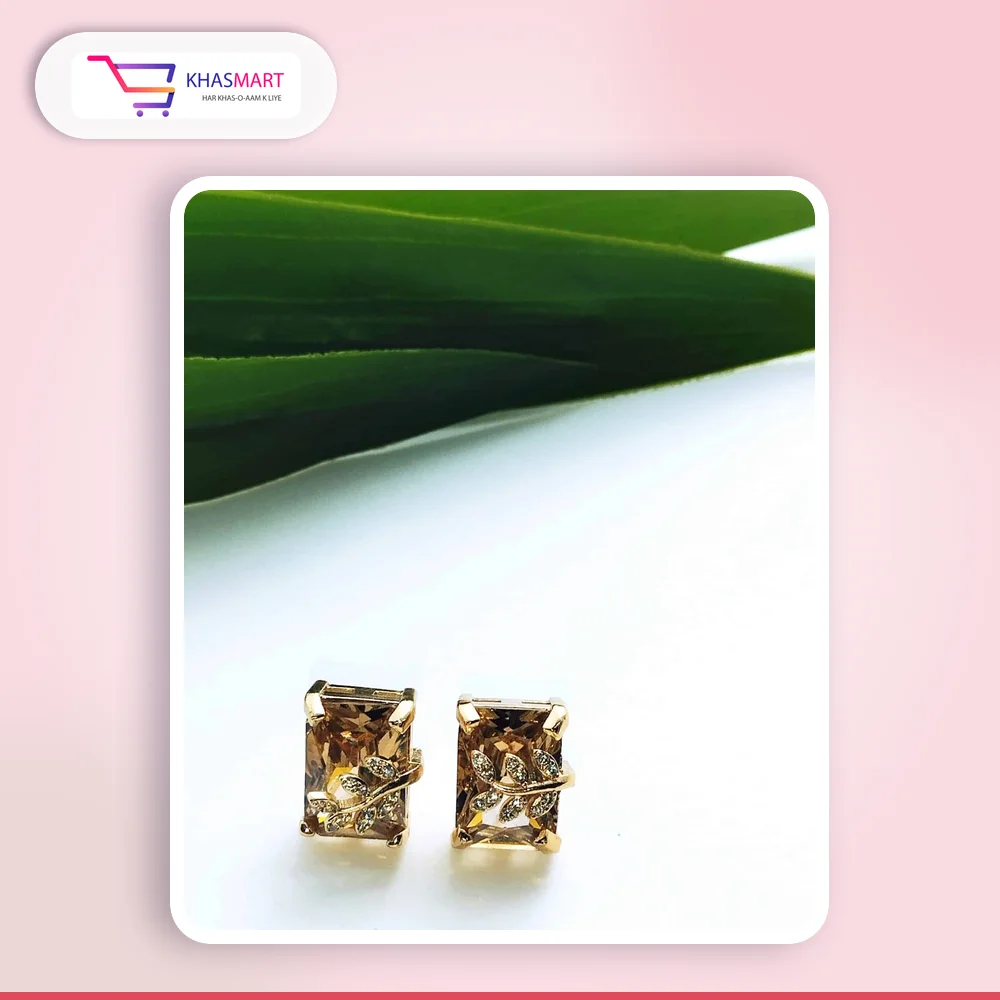 Eligant cubic stone leaf ziconia earstuds – Honey