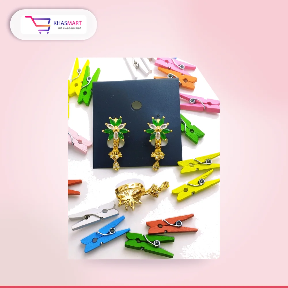 Luxery flower and crystal earrings – Green