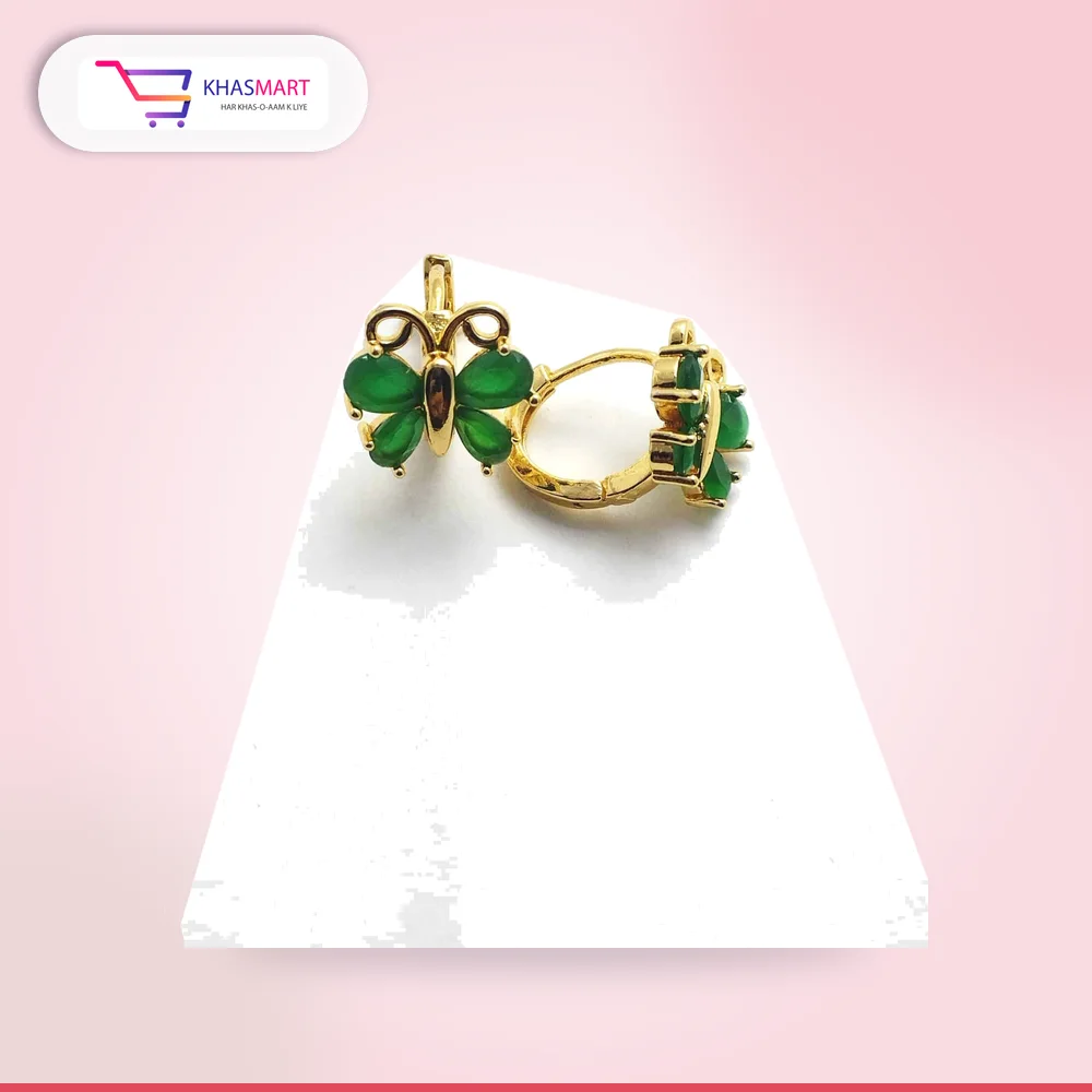 Crystel gold butterfly Earrings – green