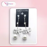 Zircon Bowknot/pearl drop earrings – Silver